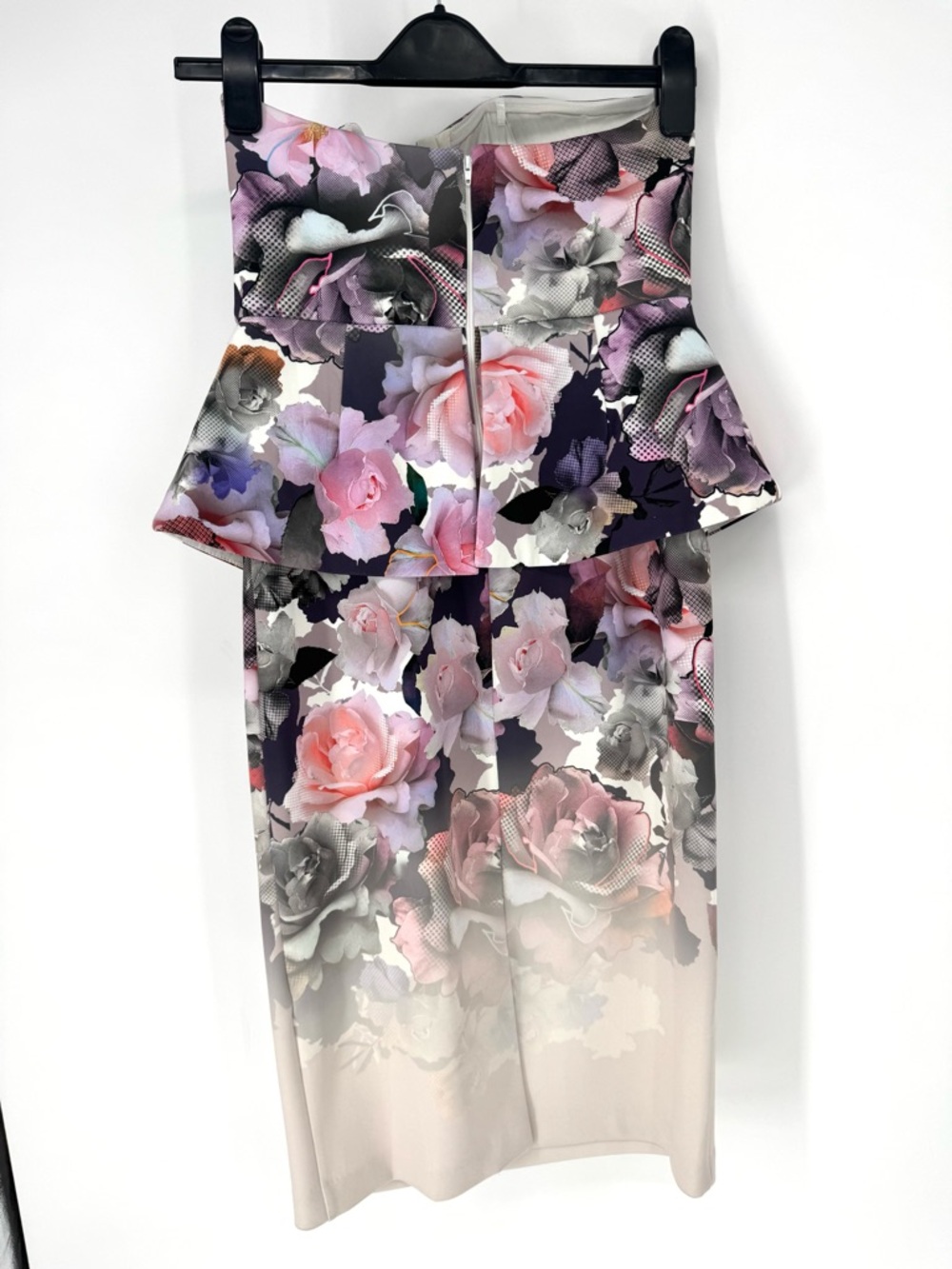 ASOS Strapless Peplum whimsical Floral Pencil Dress in Lavender and Pink size 8 - Picture 3 of 7